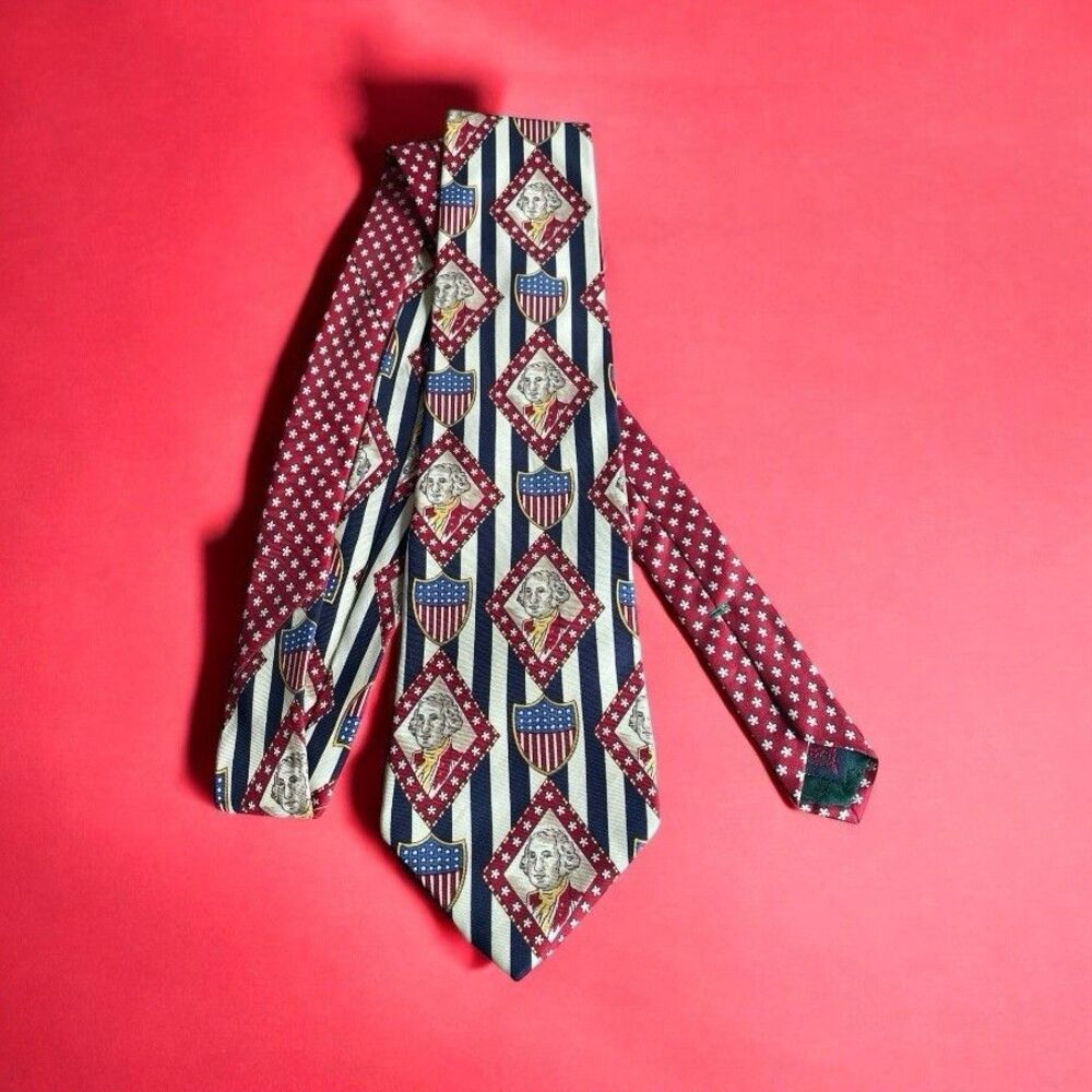 Tommy Hilfiger George Washington 100% Silk Necktie Patriotic 57”x4” VTG